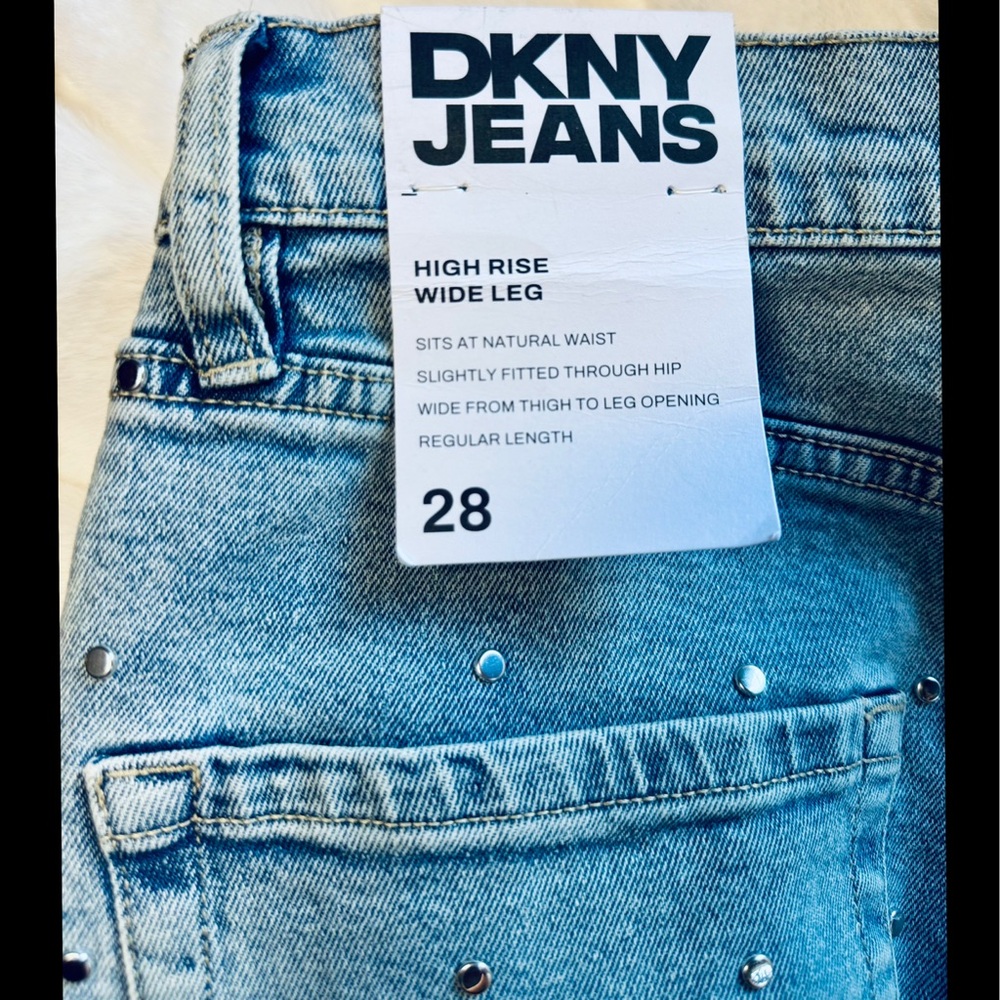 DKNY Light Blue Studded Wide Leg Jeans - Picture 6 of 11